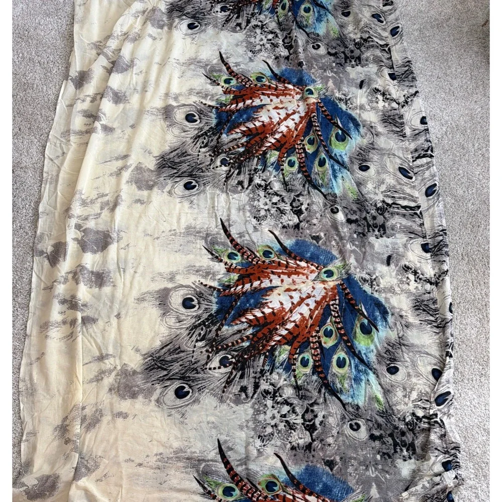 Peacock feathers finished fabric PEACOCK FLORAL boho 4.4 yds 160x56